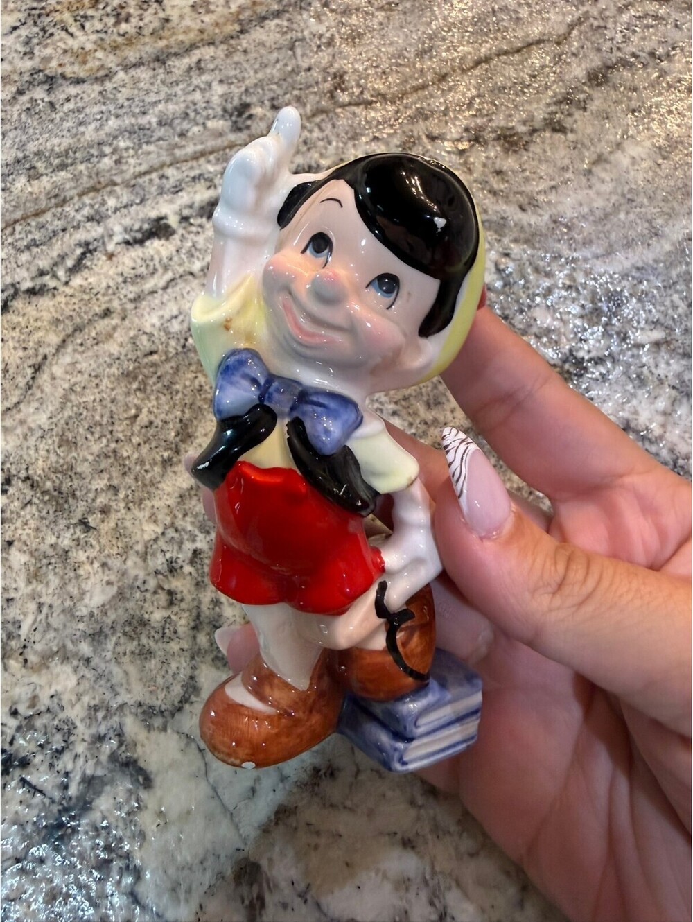 Vintage Walt Disney Productions Pinocchio Ceramic Figurine with Books
